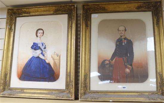 C. Sandon, pair of pastel portraits, portrait of a French army officer and wife, signed and dated 1862, 51cm x 38cm